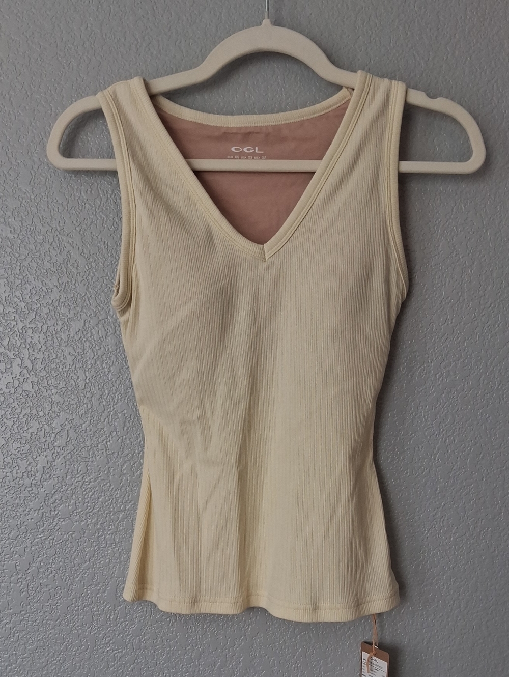 OGL Light Cream Ribbed V-Neck Tank